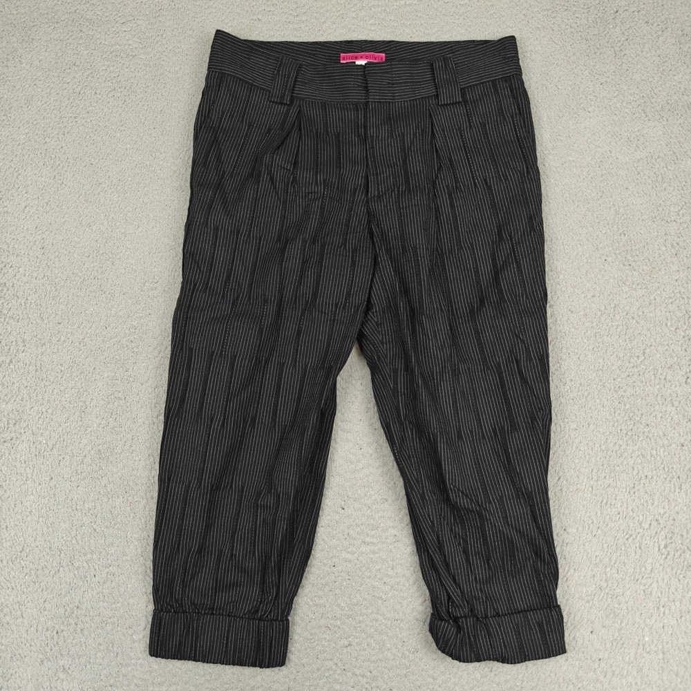 Alice + Olivia Pants Womens 4 Black Pinstripe Capri Cuffed Pleated Dress USA